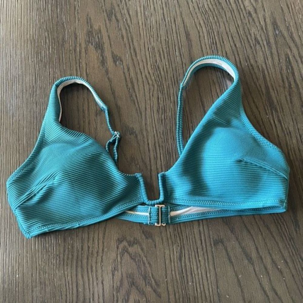 Shade & Shore dark teal green ribbed bikini top, L NWT